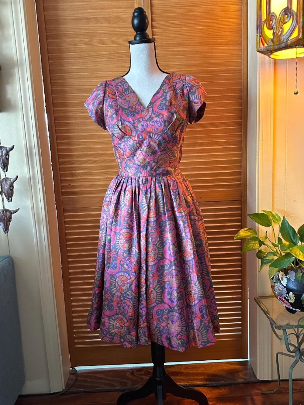 Vintage 1950s Cocktail DRESS NEIMAN MARCUS Mid Century Modern Silk